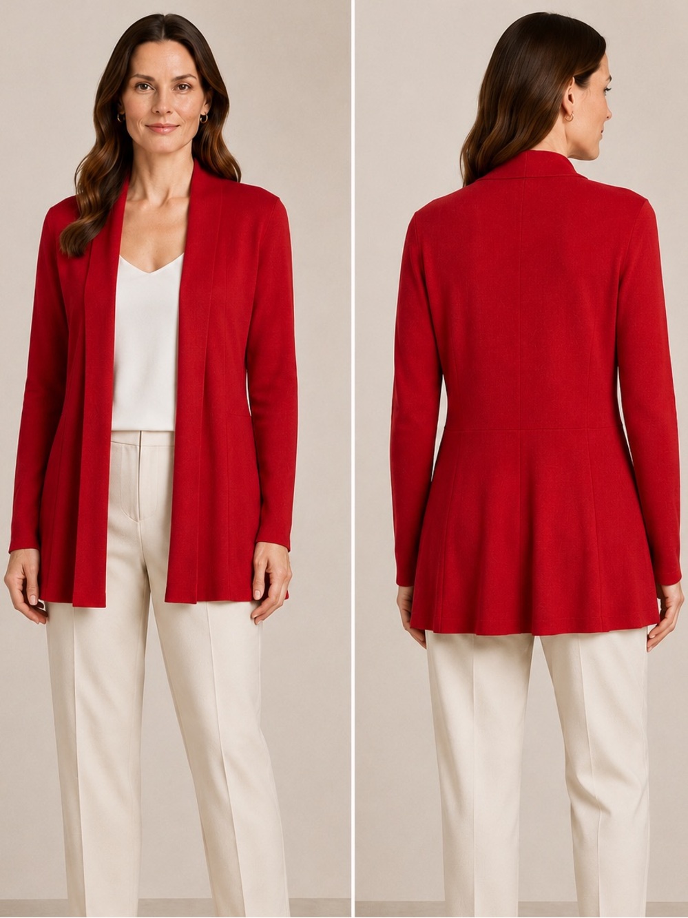 Eileen Fisher 100% Wool Red Open‎ Front Cardigan Sweater Italian Yarn Small